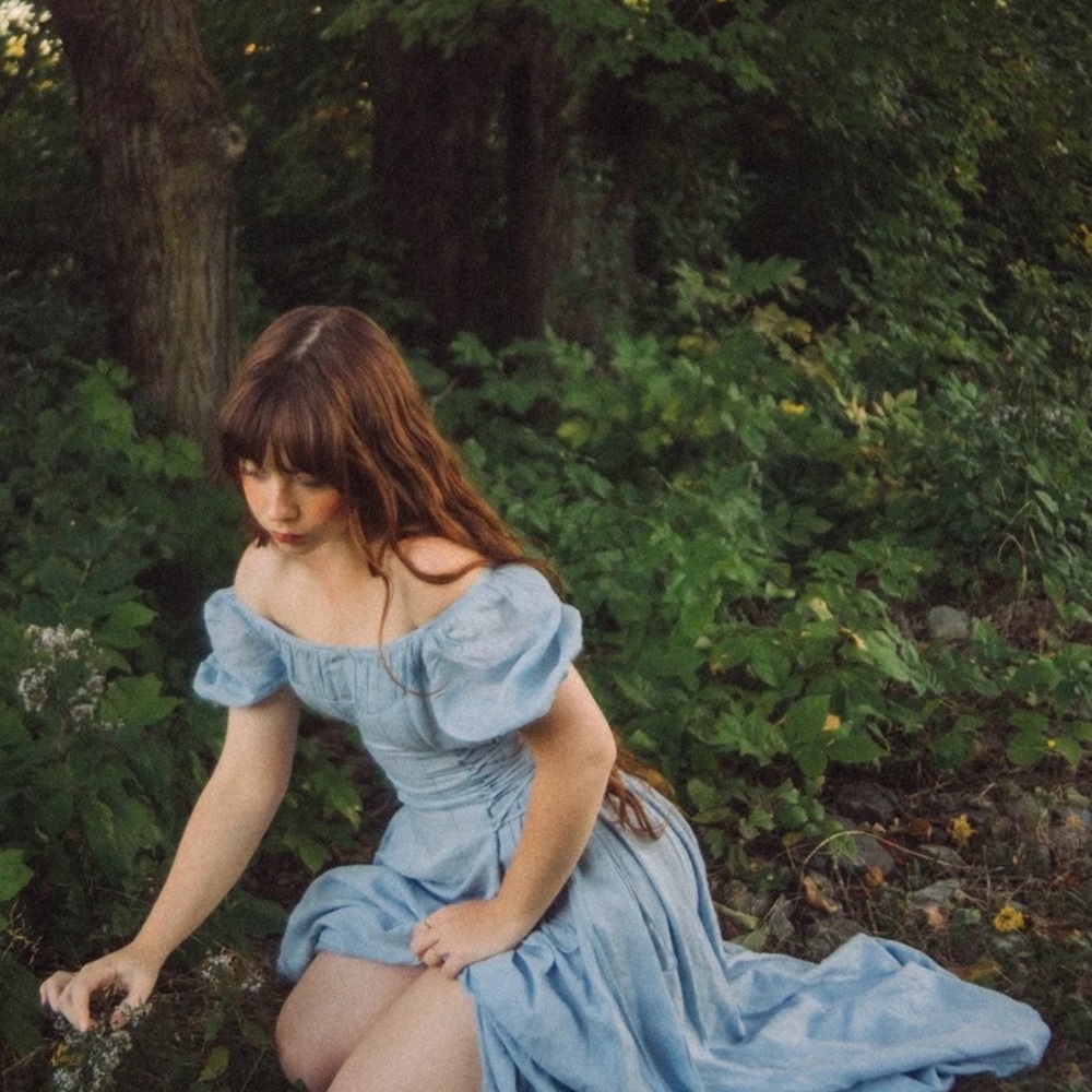 Elegant powder blue Cinderella linen dress